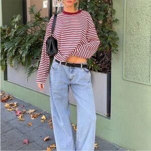 Lioness Bloom Long Sleeve Top in Wine Stripe